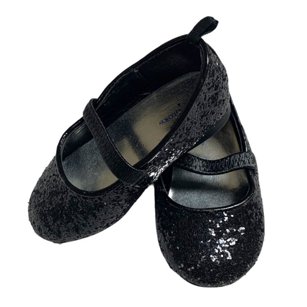 🆕 Black Glitter slip on Toddler Baby shoes ballet flats Strap Holiday Christmas - Picture 1 of 7